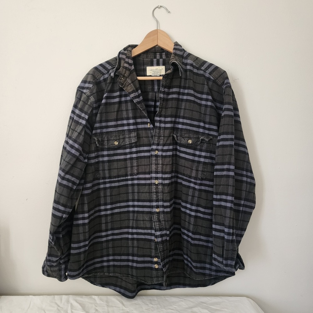 Eddie Bauer Blue Green Plaid Flannel XL 100% Cotton
